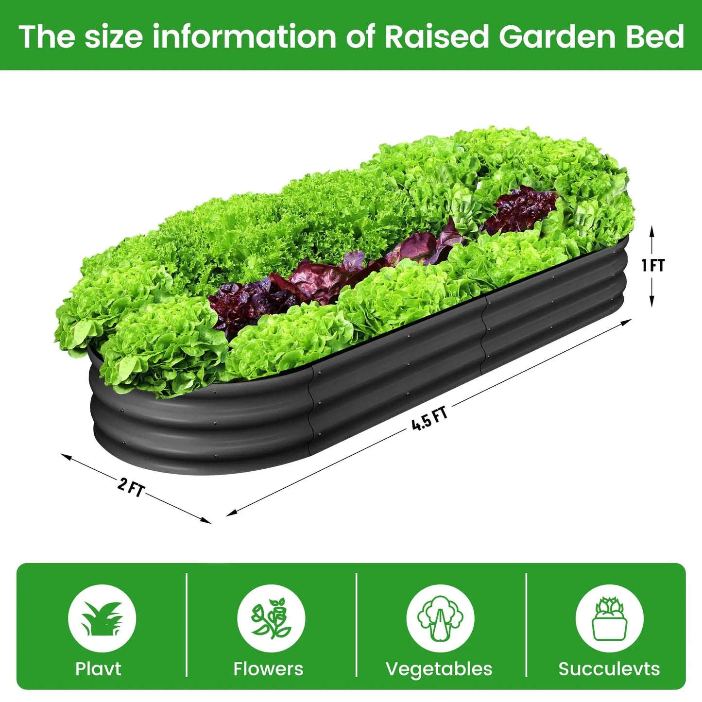 2-Pack Oval Galvanized Steel Raised Garden Bed Open Base Safety Edge Metal Plant