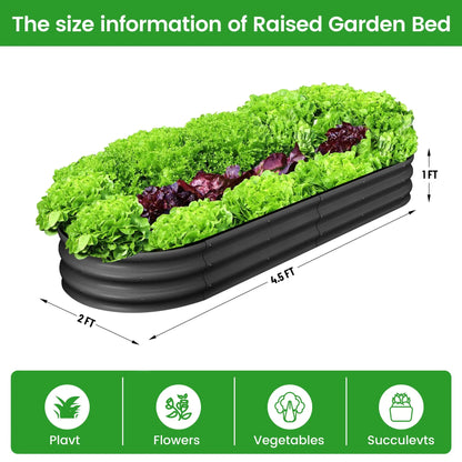 2-Pack Oval Galvanized Steel Raised Garden Bed Open Base Safety Edge Metal Plant