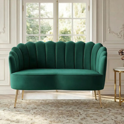 Velvet Loveseat Gold Metal Legs Modern Flower Back 2-Seater