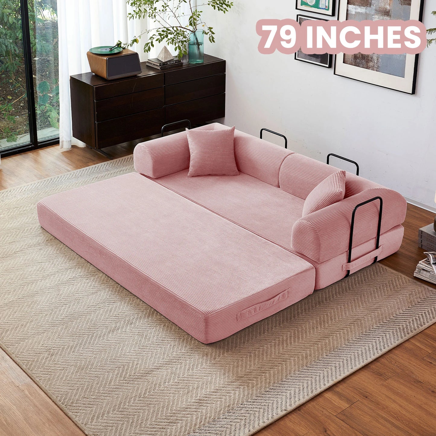 Couch Foldable Convertible Futon Sleeper Sofa Bed Floor Lounge with L-Shaped Armrests