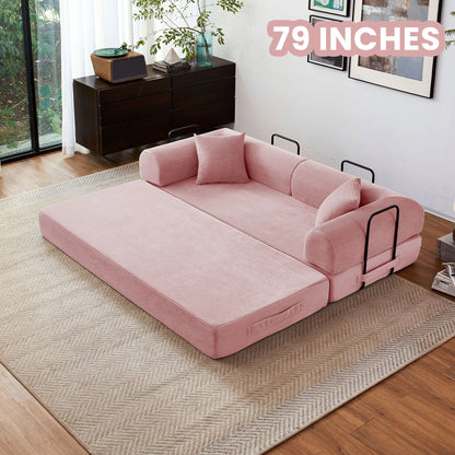 Couch Foldable Convertible Futon Sleeper Sofa Bed Floor Lounge with L-Shaped Armrests