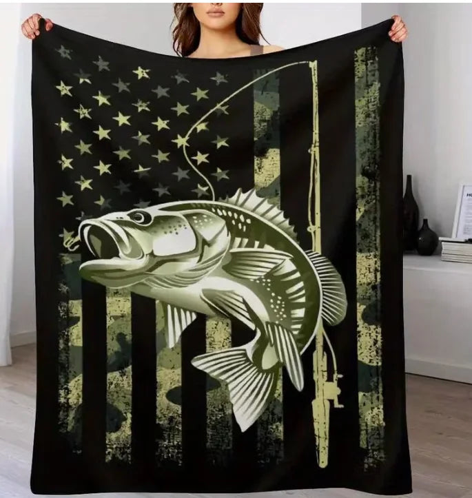 Fishing on The Lake Flannel Blanket