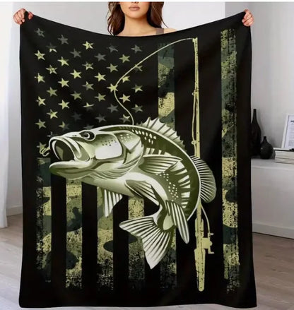 Fishing on The Lake Flannel Blanket