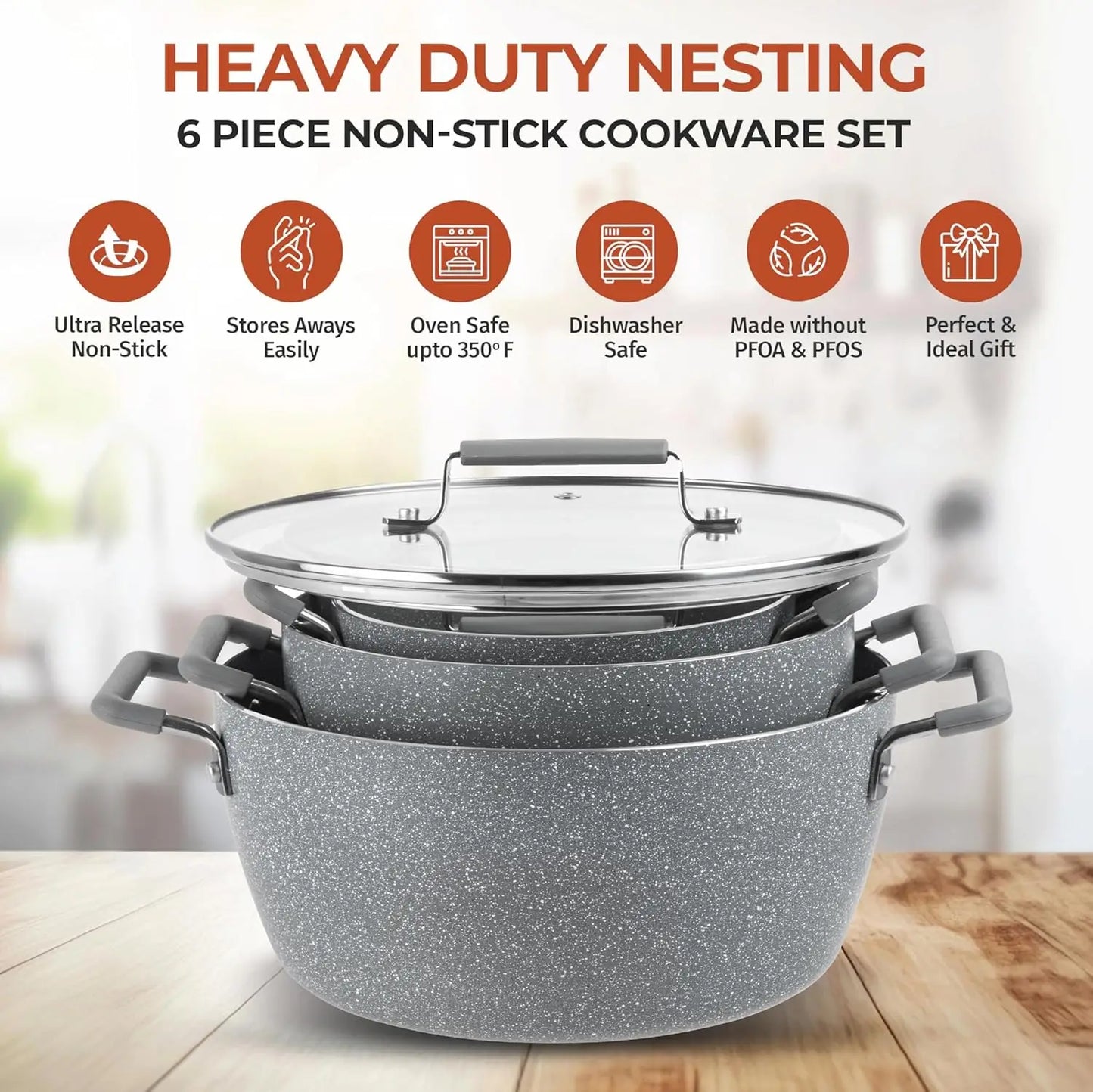 Gray Nonstick Pots and Pans Dishwasher Safe and Toxin Free