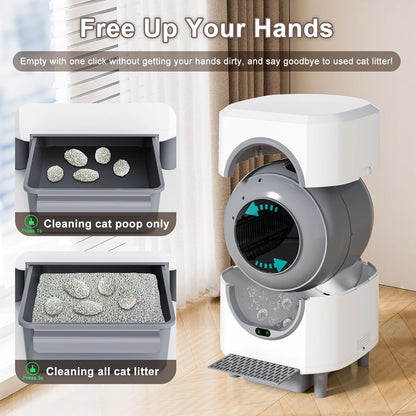 Automatic Self-Cleaning Litter Box, Odor Control, 90L Large Capacity with APP Control and Safety, with 3 Rolls Garbage Bags