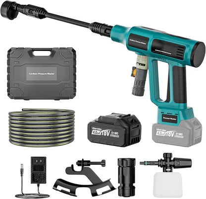 Cordless Pressure Washer, 6-in-1 Nozzle 700PIS Handheld Portable Battery & Charger for Car