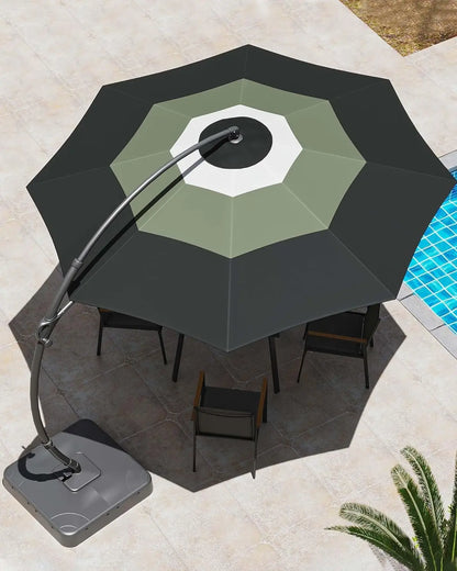 Outdoor Patio Umbrella with Base Included, 11ft Large Sunshade Cantilever Umbrella Deluxe Curvy Aluminum