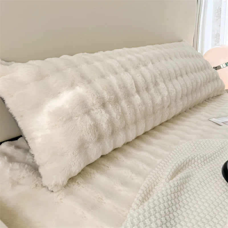 1pc solid-color plush pillow long pillowcase, soft and comfortable fabric