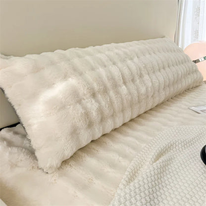 1pc solid-color plush pillow long pillowcase, soft and comfortable fabric