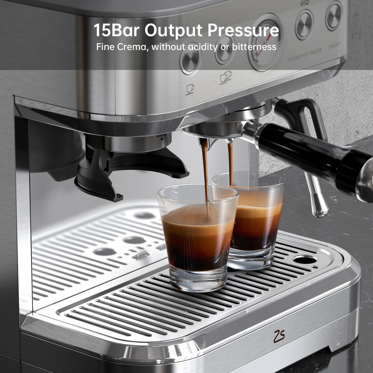 Espresso Machine with Milk Frother and Grinder, 15 Bar Automatic Espresso, 2.5L Water Tank