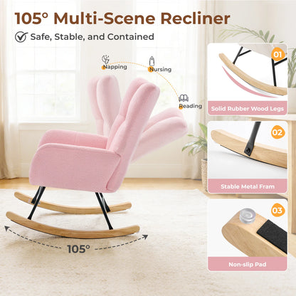 Teddy Upholstered Saucer Rocking Chair with High Backrest Armchair Padded