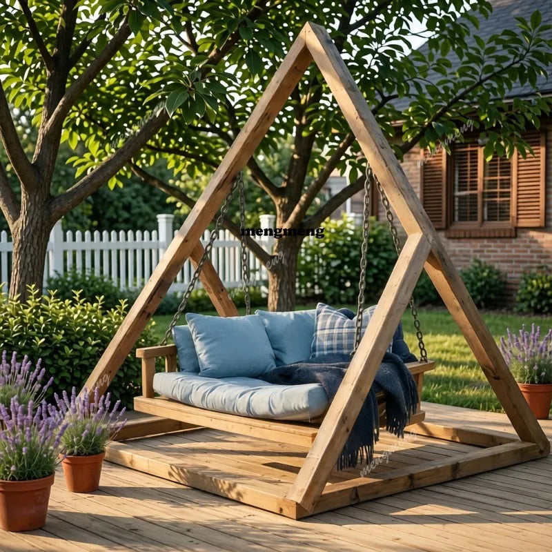 Solid wood outdoor swing chair courtyard balcony hanging basket