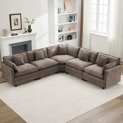 V Shaped Cloud Sectional Sofa, Oversized Deep Seat Couches for Living Room, Comfy Upholstered
