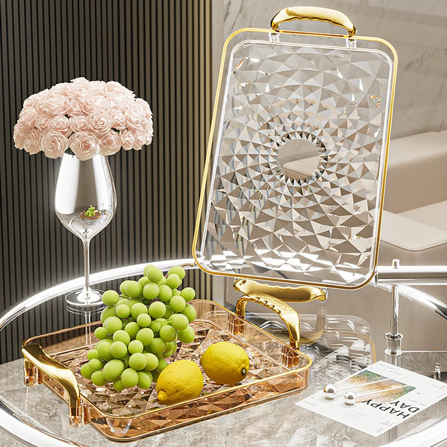 WORTHBUY Light Luxury Clear Serving Tray Plastic Fruit Dessert Tray
