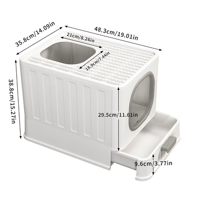Large Cat Litter Box Pet Toilet Skylight Enclosed Drawer Scoop Covered Tray