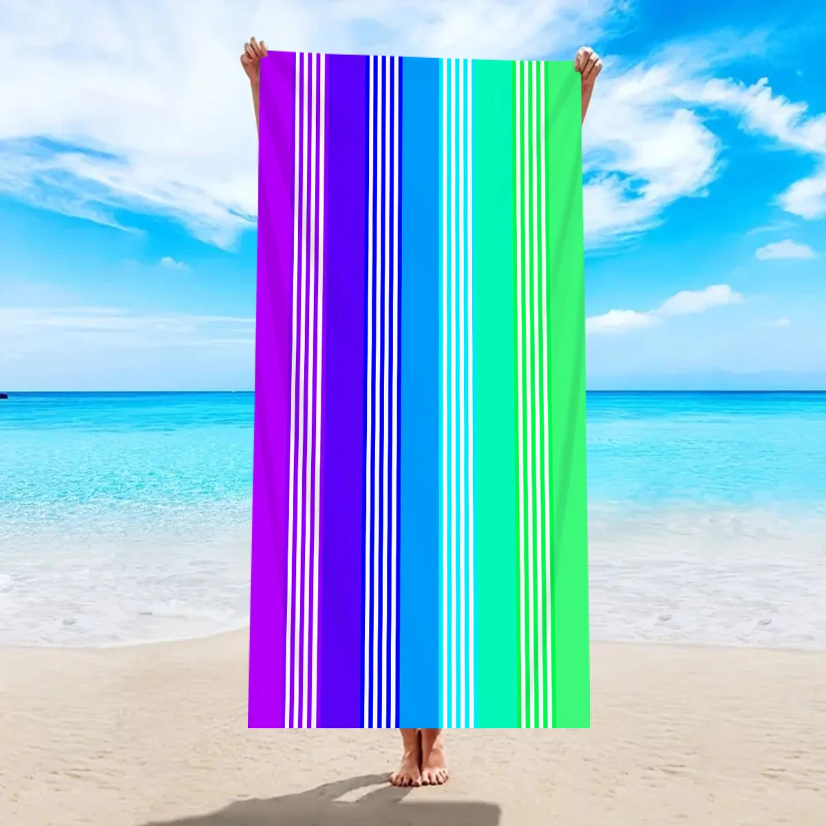 1pc fashionable colorful striped large beach towel, quick drying absorbent swimming beach towel,