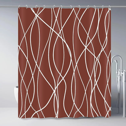 unframed Modern black and white striped corrugated fabric bathroom shower curtain.