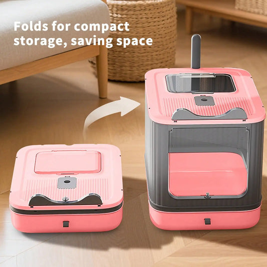 Foldable Cat Litter Box, Fully Enclosed Litter Box with Lid, Covered Enclosure with Scoop, Odor Control, Easy to Clean
