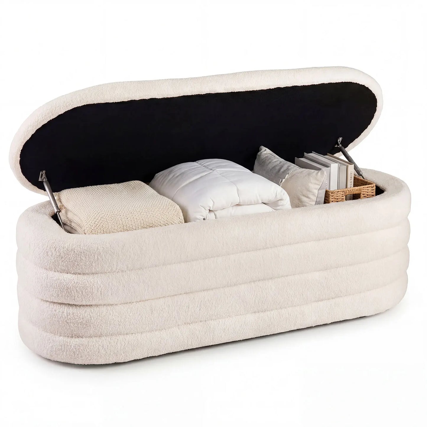 Upholstered Fabric Storage Ottoman Bedroom Bench,