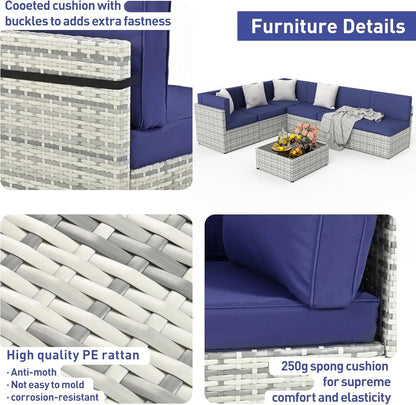 7 Piece Outdoor Sectional Sofa Set, All-Weather Patio Furniture with Washable Cushions.