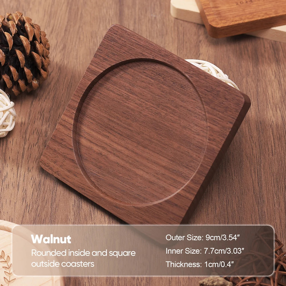 Wood Coaster Round Square Beech Wood Cup Mat Durable Heat Resistant Pad Placemats 8.8cm/3.46in