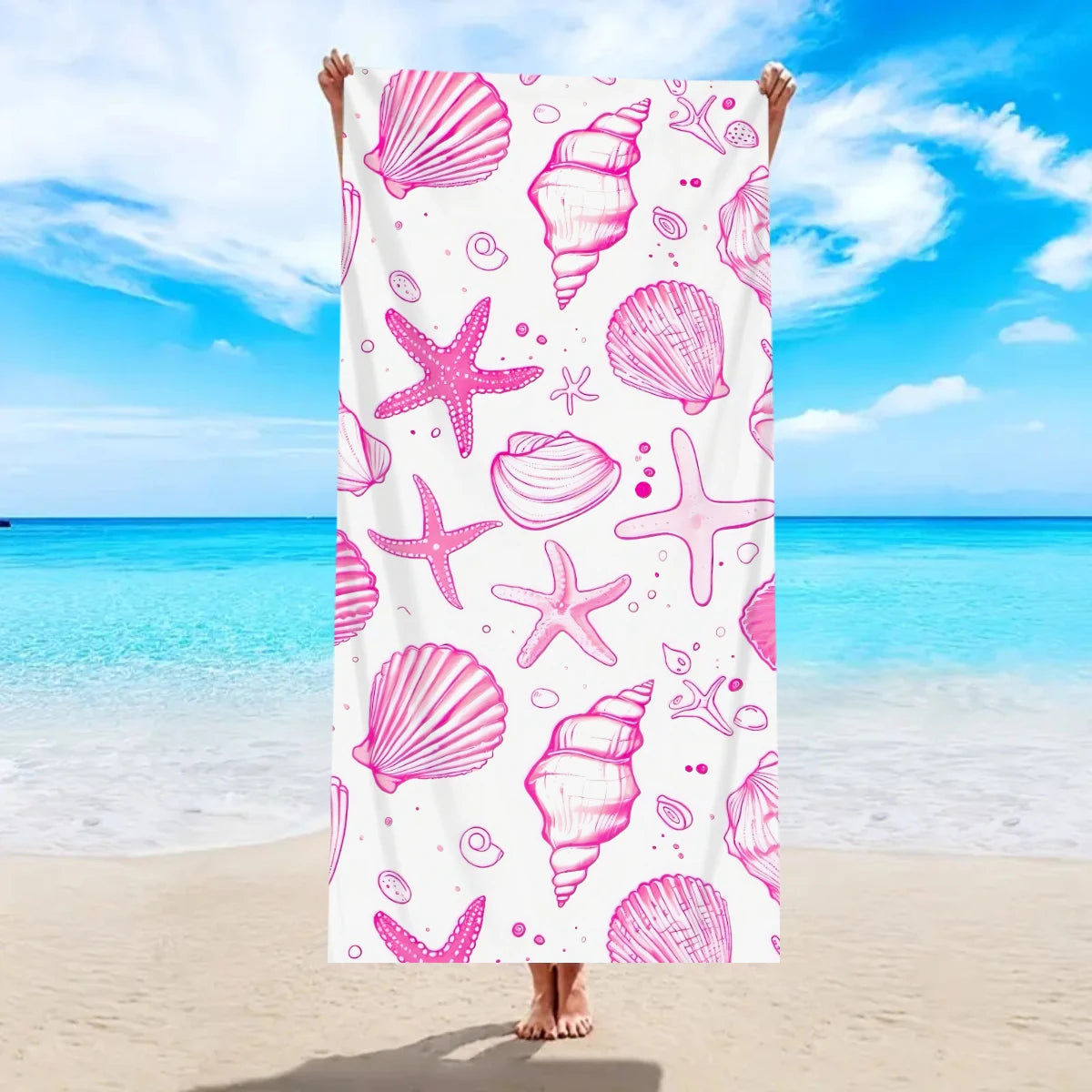 1pc ocean element beach towel, shell starfish printed large beach towel
