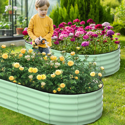 2-Pack Oval Galvanized Steel Raised Garden Bed Open Base Safety Edge Metal Plant