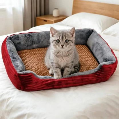 2-Piece Set of All-Season Pet Supplies, Corduroy Dog Bed and Cat Bed with Cooling Mat