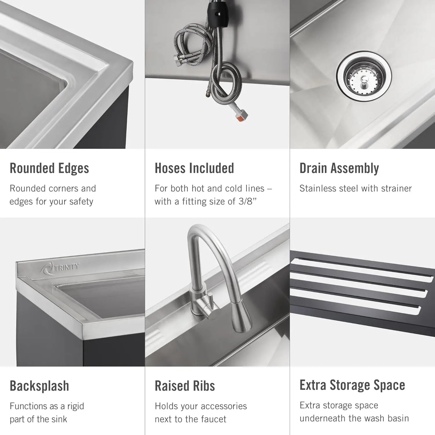 Stainless Steel Utility Sink with Pull-Out Faucet, 36"x20"x49.2”