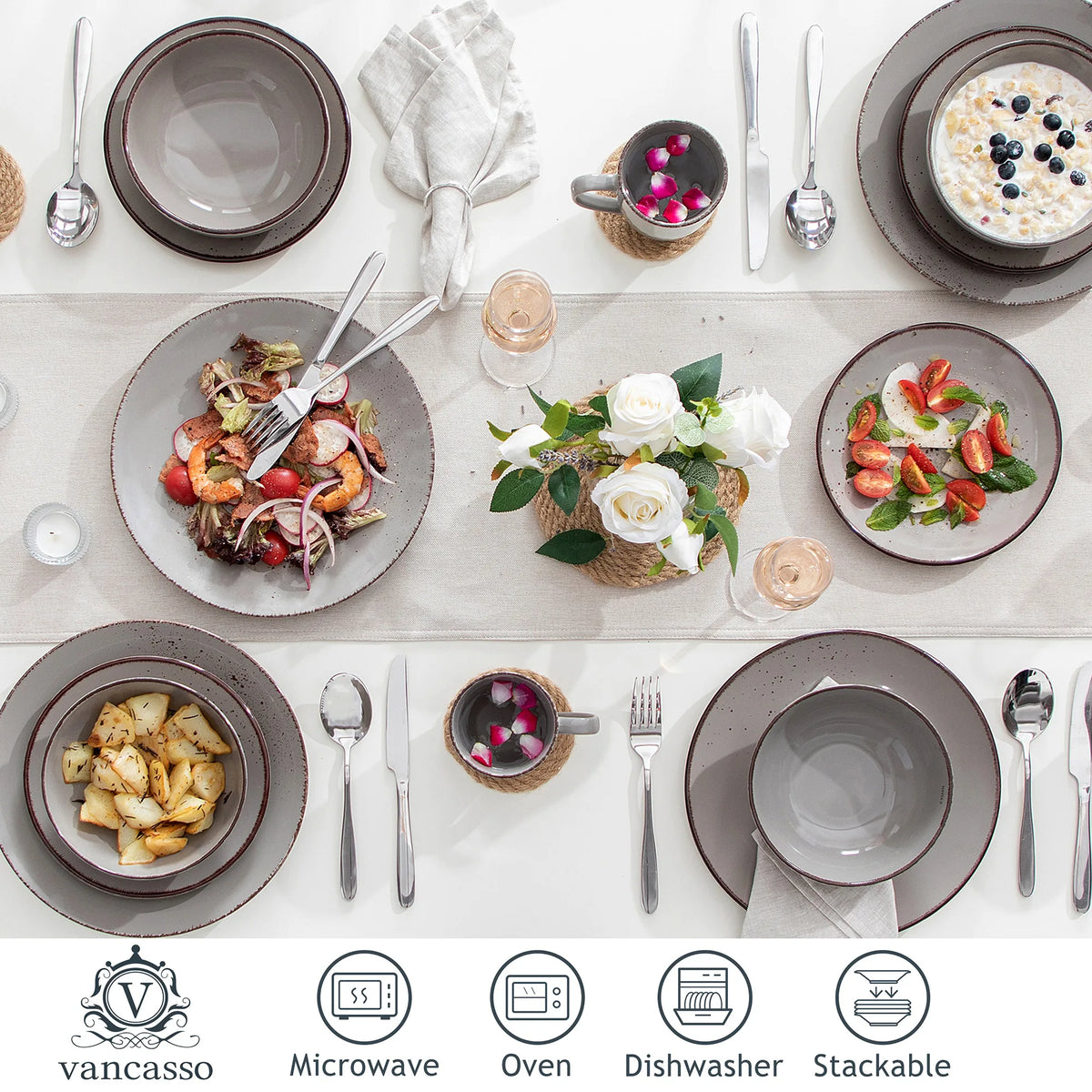 Navia Grey Ceramic Stoneware Dinnerware Set