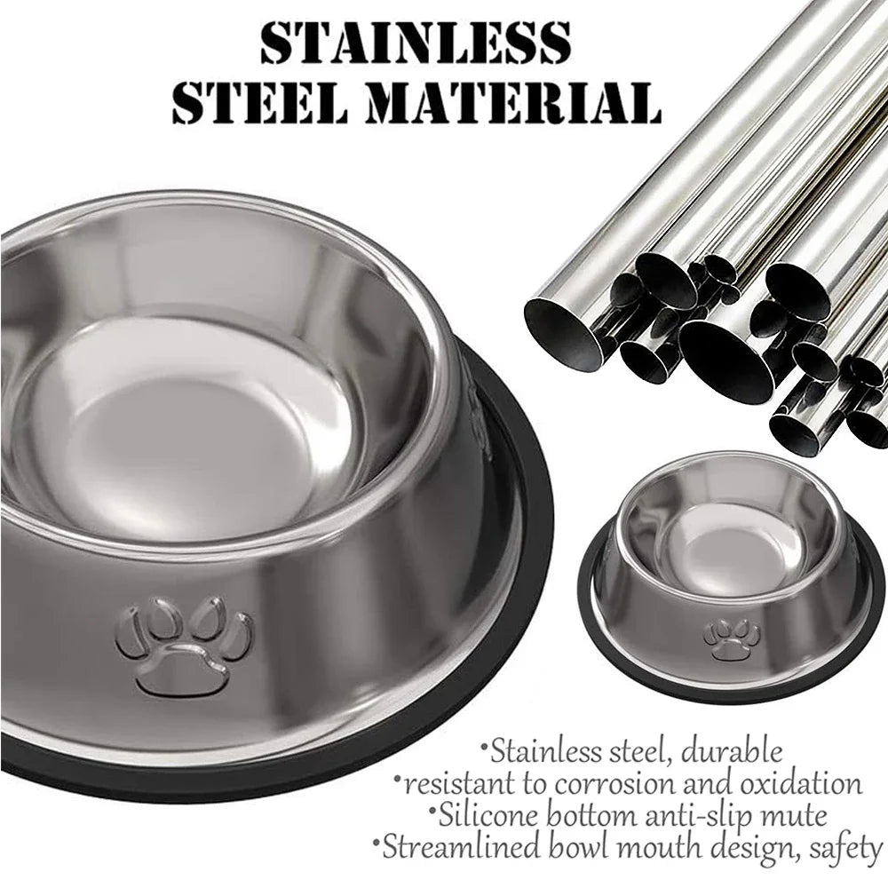 Stainless Steel Dog Cat Food Bowl Pets Quality Metal Pawprint Feeder Non-slip Pet Feeding