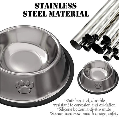 Stainless Steel Dog Cat Food Bowl Pets Quality Metal Pawprint Feeder Non-slip Pet Feeding
