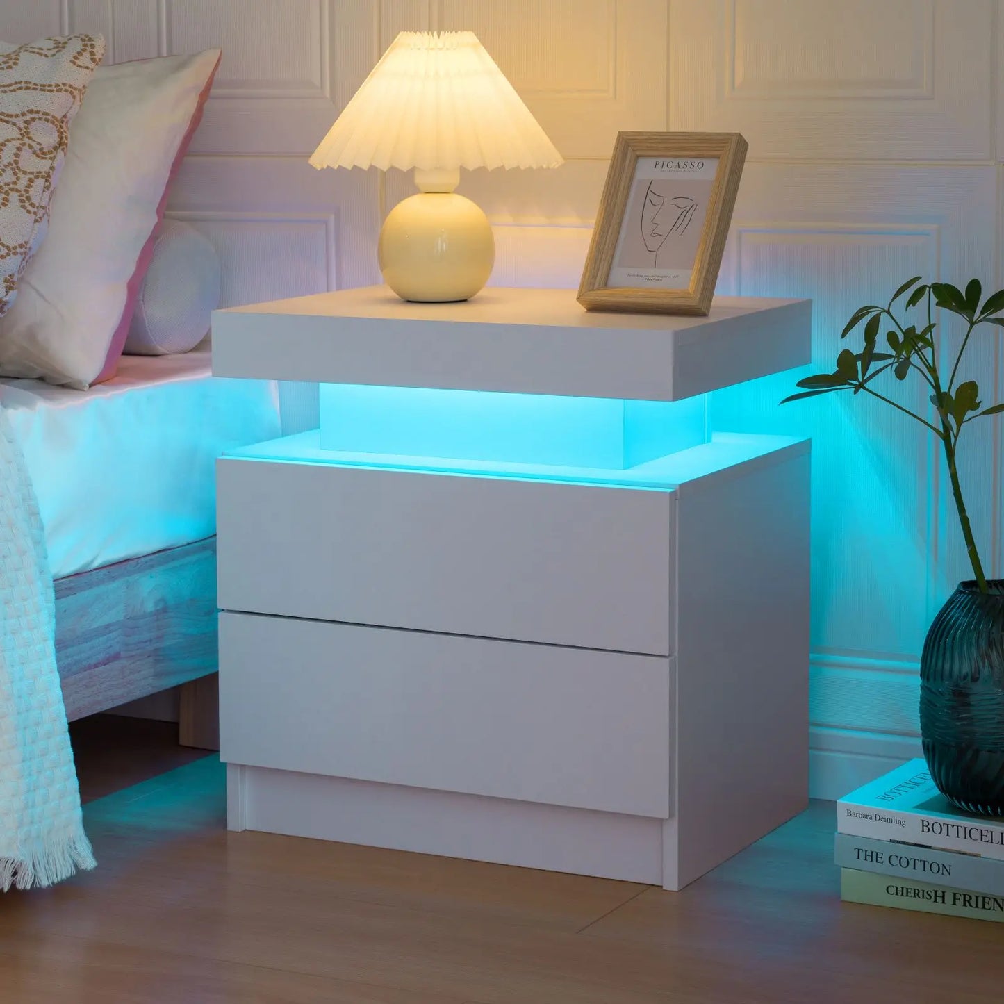 2 Cube Drawers End Table with RGB LED Lights