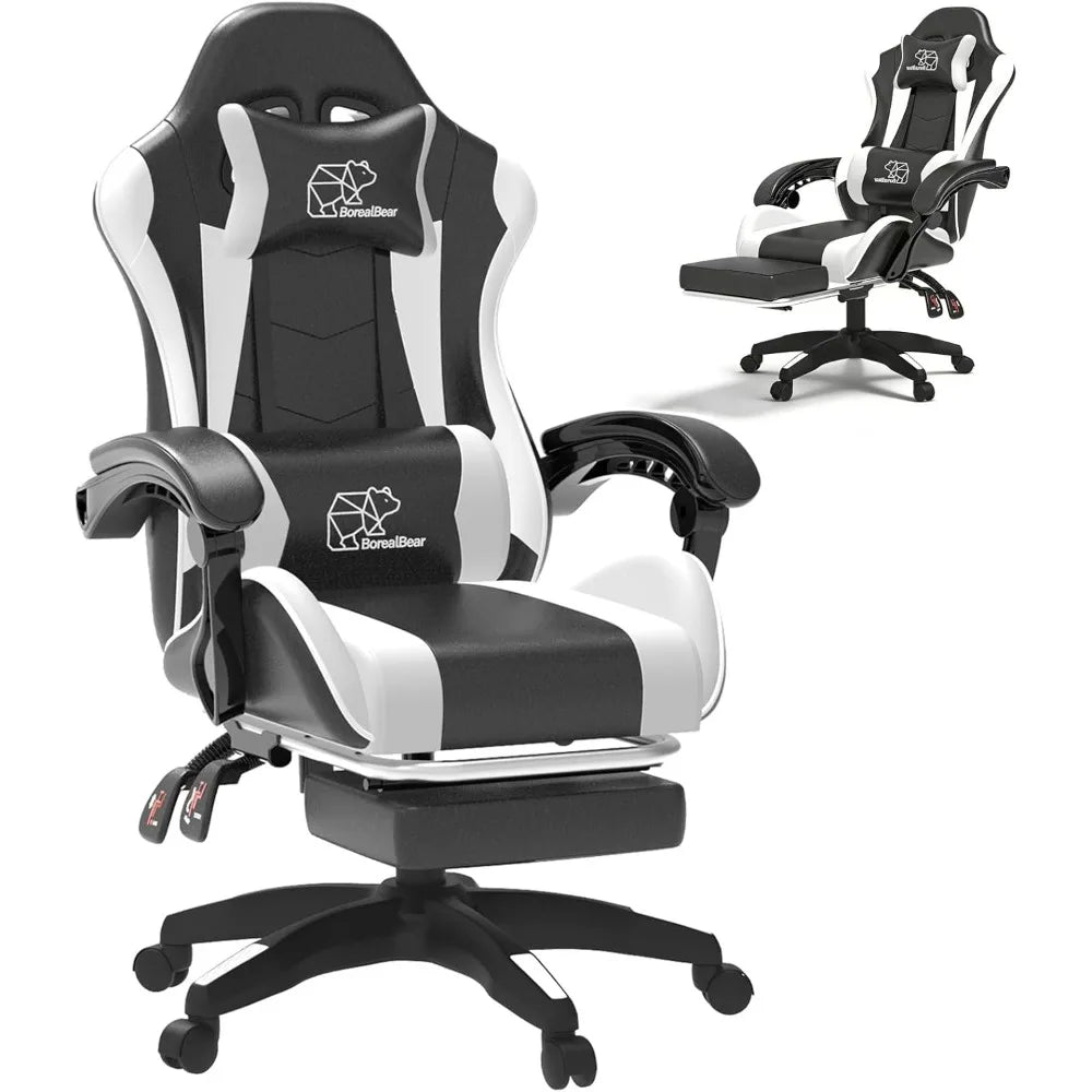 Computer Gaming Leather Office Chairs with Footrest, Back Recliner Height Adjustable