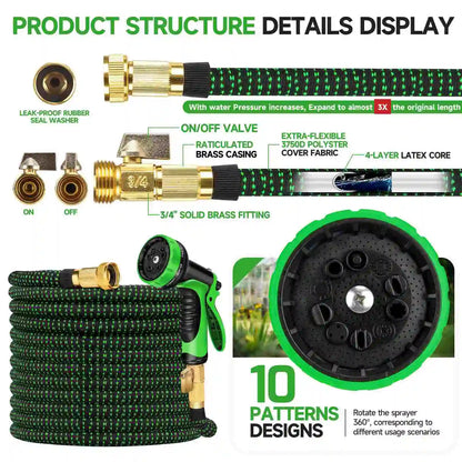 25/50/75/100/150ft Expandable Water Hose Flexible Magic Garden Hose 10 Pattern Sprayer Nozzle For Pet Cleaning Watering