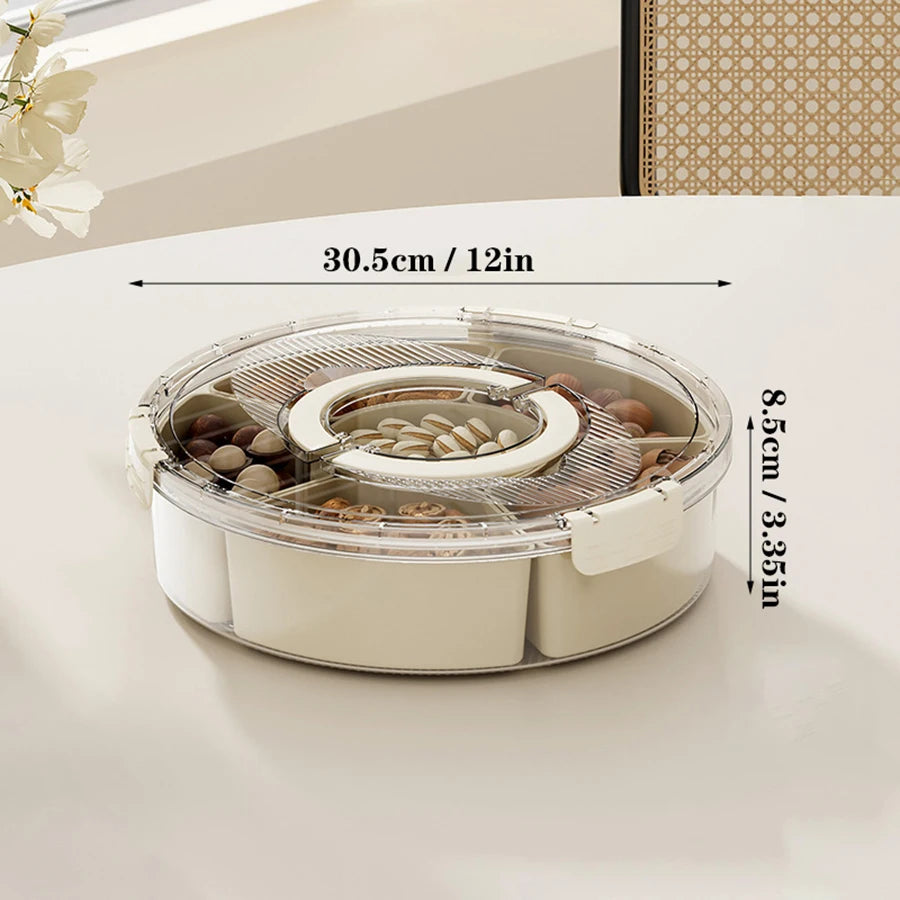 Rotation Divided Serving Tray with Lid and Handle Large Snack Box Container