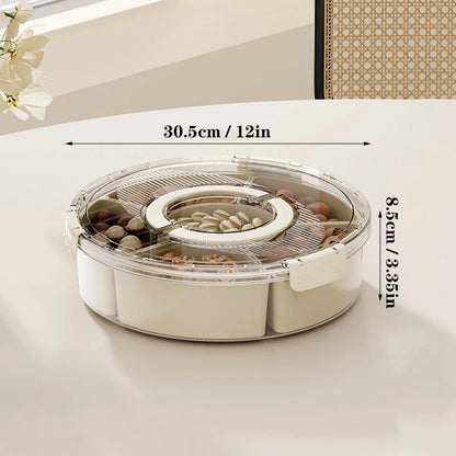 Rotation Divided Serving Tray with Lid and Handle Large Snack Box Container