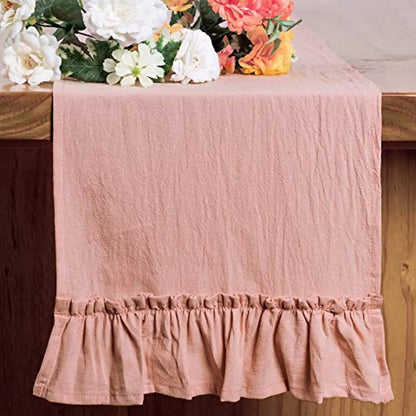 Cotton Ruffles Table Runner Fabric Decor Solid Color