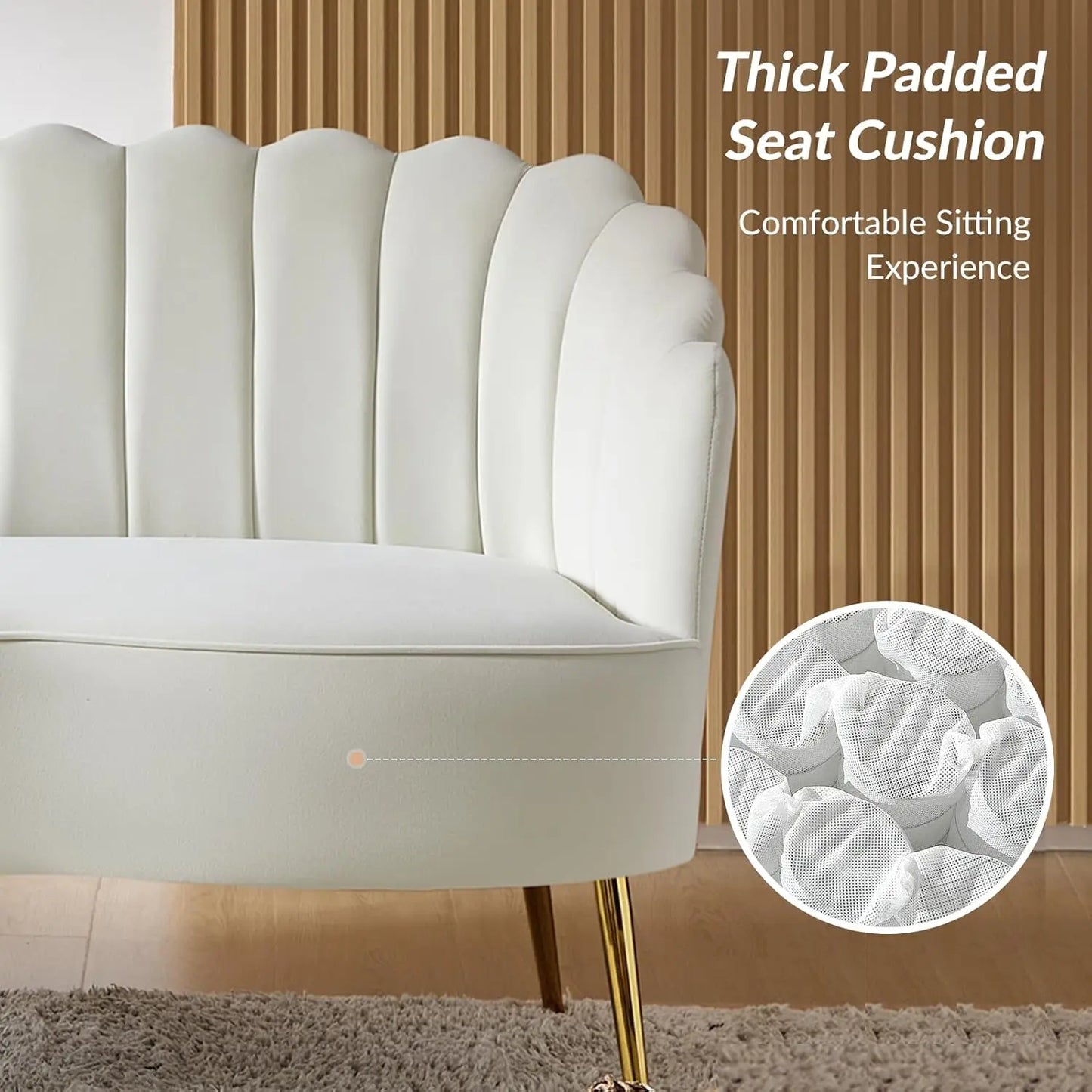 Velvet Loveseat Gold Metal Legs Modern Flower Back 2-Seater