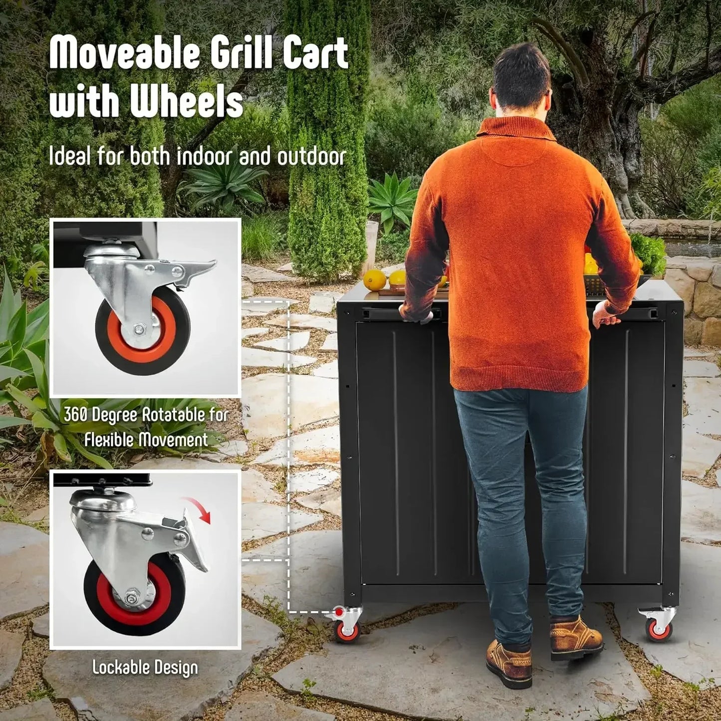 Grill Table, Outdoor Bar cart with Storage Cabinet, Modular Outdoor Kitchen Island