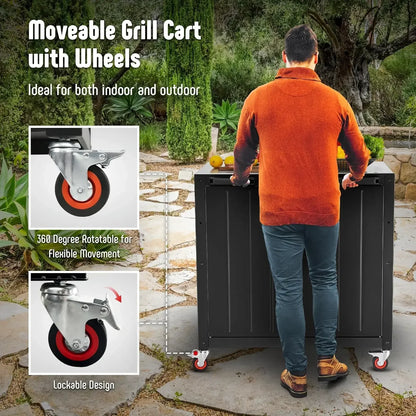 Grill Table, Outdoor Bar cart with Storage Cabinet, Modular Outdoor Kitchen Island