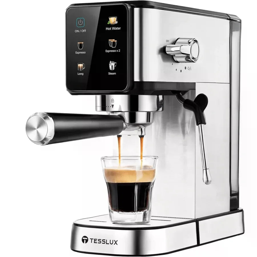 Espresso Machine with Dual Boiler, LCD Touch Control & Milk Frothier Compact Home Coffee Maker for Café Style Cappuccino & Latte,