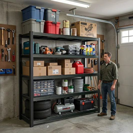 Steel Heavy Duty Garage Organizer Rack, Adjustable Height Metal Shelving for Garage Basement Workshop, Home Tool Storage