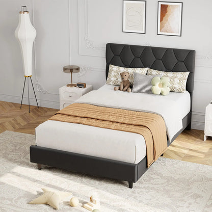Twin XL Bed Frame Upholstered Platform Adjustable Headboard Quiet Heavy Duty No Box Spring Required