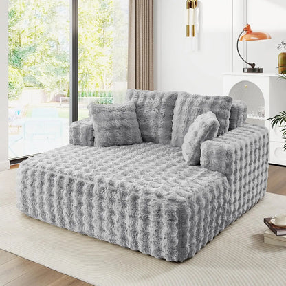 56" Oversized Chaise Lounge Plush Faux Fur Sleeper Sofa Couch Bed with Pillows