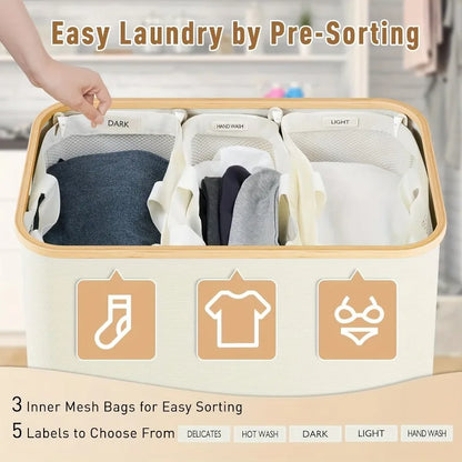Extra Large Laundry Basket with Lid 3-Grids Inner Bags Laundry Hamper