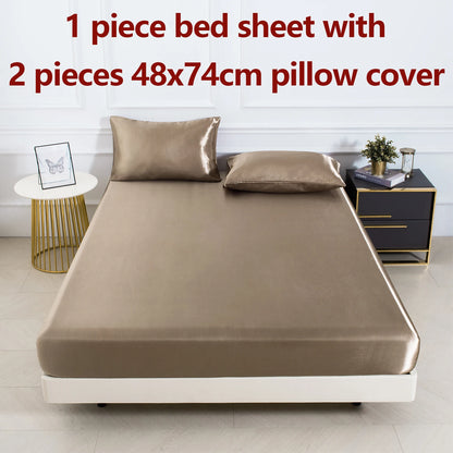 3pc Solid Color Satin Fabric Soft Comfortable Breathble Bedding Set for Bedroom.