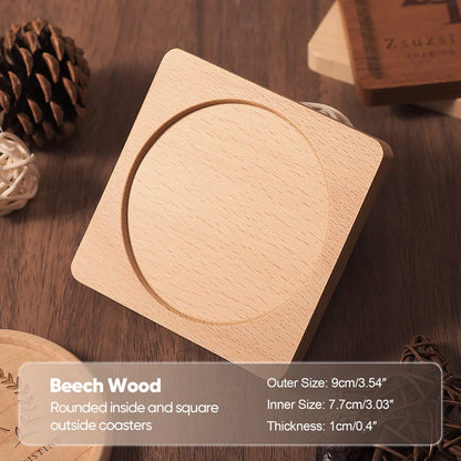 Wood Coaster Round Square Beech Wood Cup Mat Durable Heat Resistant Pad Placemats 8.8cm/3.46in