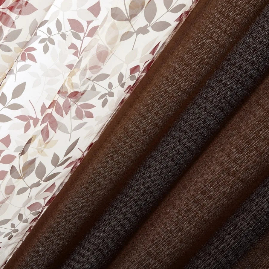 Curtain and Sheers Set 4 Panels Brown 27.5" W x 84 L