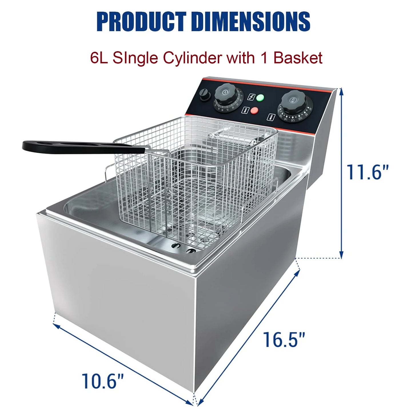 Commercial Electric Deep Fryer with Baskets Stainless Steel Adjustable Temperature Deep Fryer